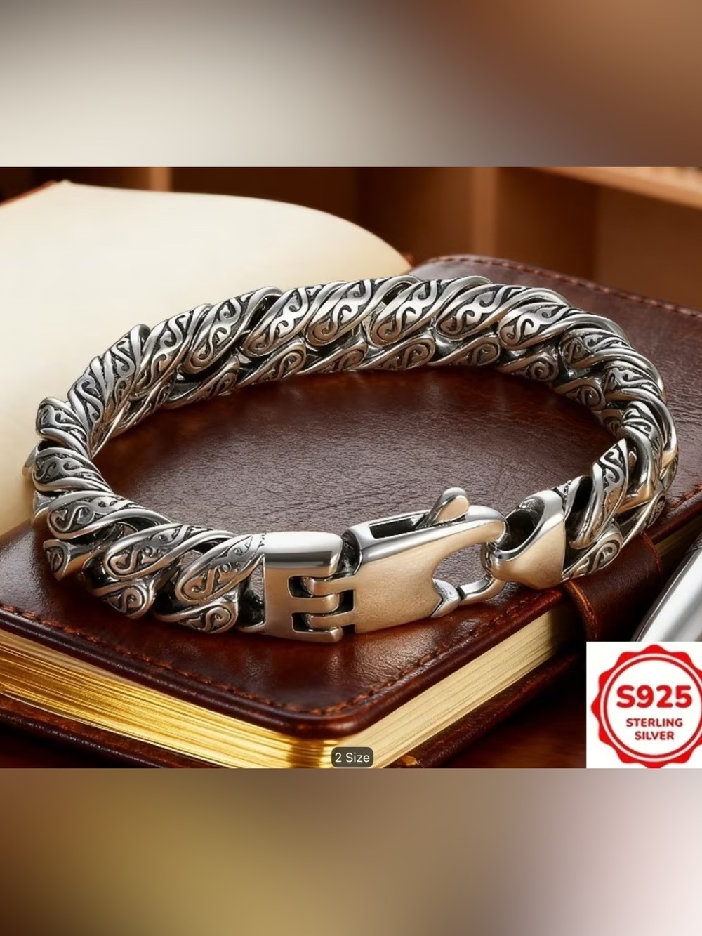 925 STERLING SILVER MENS TOTEM PATTERN BRACELET LOBSTER CLAW CLASP 7.87” 8.66” - Picture 16 of 16
